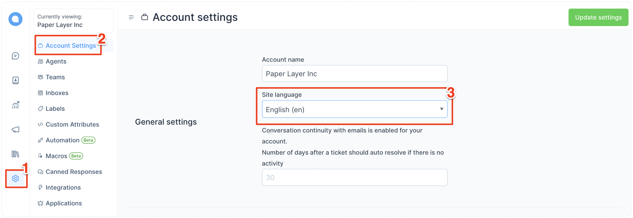 Site language setting in UniLink