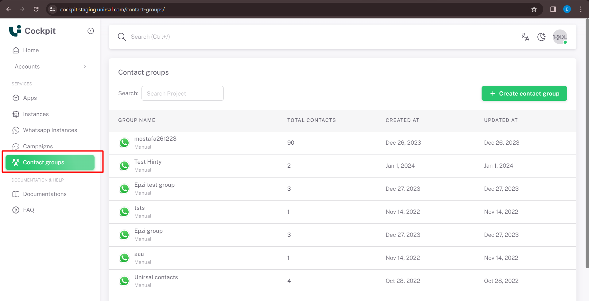 Contact Groups Unirsal Docs