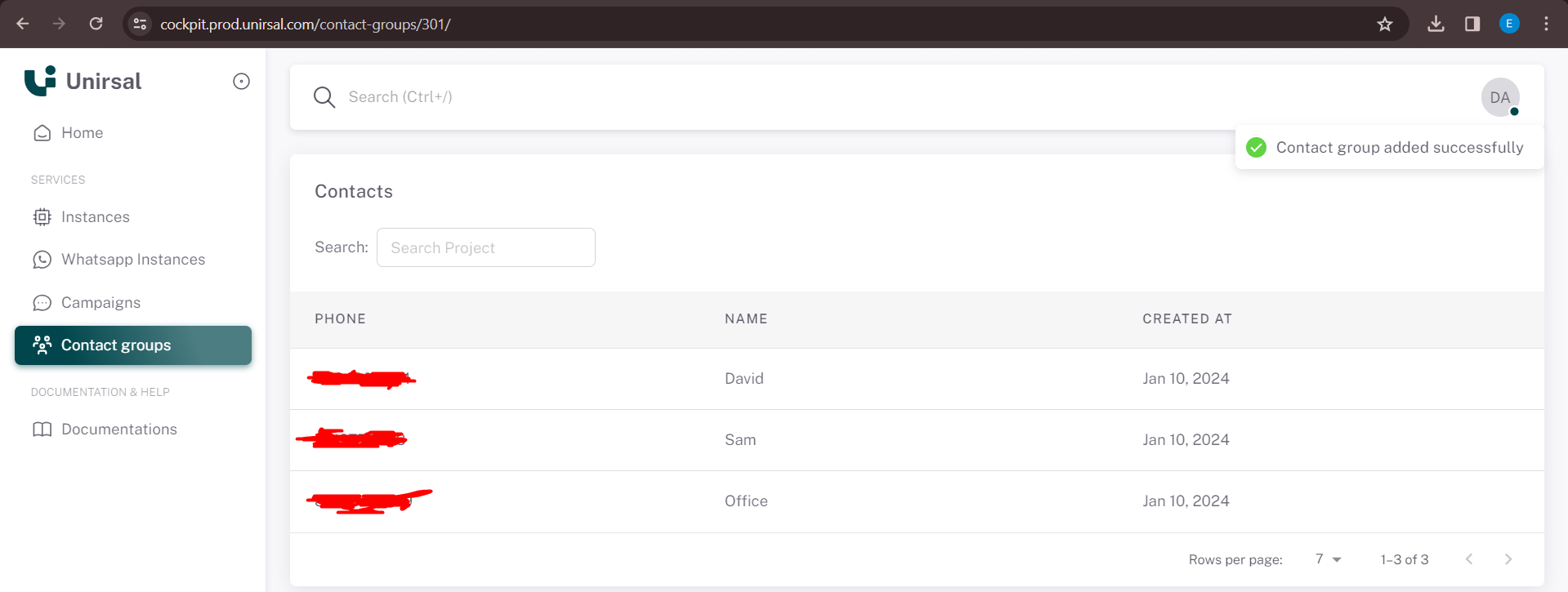 Contact Groups Unirsal Docs