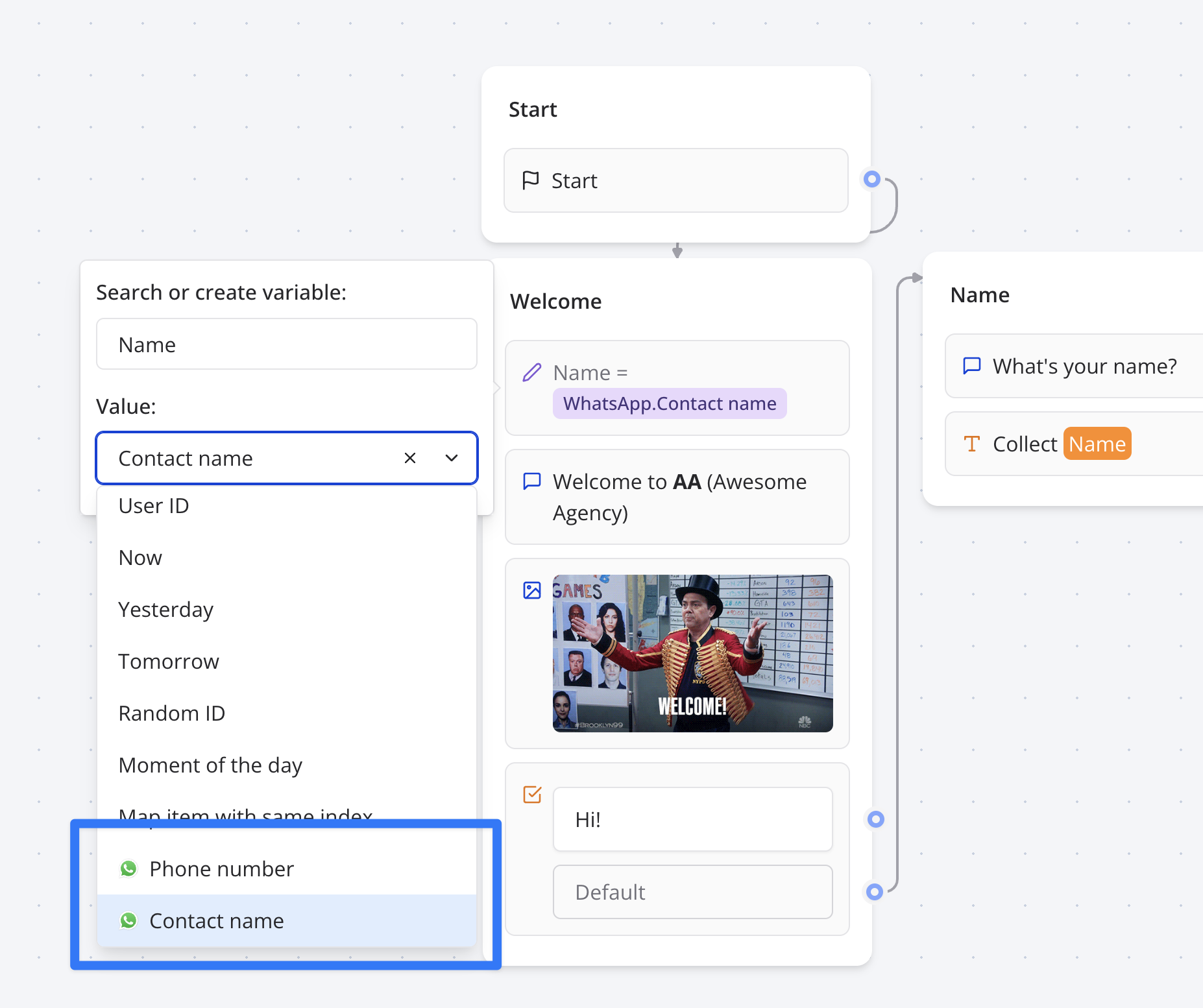 WhatsApp contact system variables